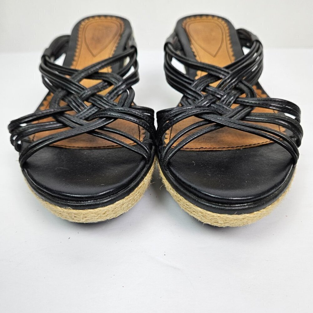 Clarks Artisan Black Leather Strappy Braided Espadrille Wedge Platform Sandal - Picture 5 of 12
